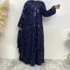 Ethnic Clothing Light Sequin Women's Abayas Middle Eastern Dubai Turkey Solid Daily Muslim Dress Women Long Sleeve O-neck Ladies