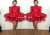 2020 Short Party Dresses Red Long Sleeve Tiered Ruffled Michael Costello Mini Prom Dress Girls Homecoming Cocktail Dress4349763