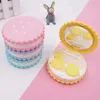 Kontakta lins Tillbehör Cartoon Cookie Dubbelkontaktlinser Box Blue Gul Pink Contact Lens Case For Eyes Care Kit Holder Container Gift Kontakter D240426