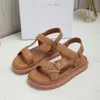 Classic Velcro Sandals From Europe, New Women's Shoes for Spring/summer 2024, Comfortable Leather with Solid Color Triangle Buckle on the Middle Heel