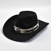 Szerokie brzegi czapki wiadra kapelusze nowe brzeg poczuć fedora kapelusz unisex vintage zachodni kowbojski kapelusz jesienny zimowy kapelusz jazzowy y240425