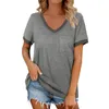 Magliette da donna t-shirt a colori solidi v al collo maniche corta cotone tasca sciolta semplice camicetta da design