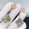 High grade Designer earring vancleff for women Gold Thick Plated 18K Rose Gold Clover Grey Full Diamond Beimu Ear Beat Female Ear Hanging Earrings