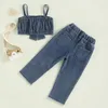 Ensemble de vêtements pour enfants filles Summer Summer Baby Bowknot Sans manchette de débardeur en jean et pantalon déchiré jeans 2pcs