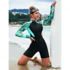Swimsuit en une seule pièce imprimé, maillot de bain pour femmes, maillot de plongée, maillot de bain sexy, combinaison de surf à manches à moitié en une seule pièce