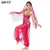 Sahne Wear 3pcs Kadın Göbek Dans Kostüm Seti Bollywood Top Harem Pants Kafa Eşarp Dans Dans Kıyafet Oryantal Bellydance