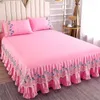 Jupe de lit en dentelle massive de lits brodés matelas de protection contre le matelas en polyester antidérapant et feuille de lit de frappe anti-poussière