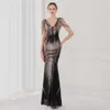 Runway Dresses YIDINGZS Women Beading Dress Long Prom Dress Dp V Neck Black Gold Sequin Evening Dress Sexy Party Maxi Dress Y240426