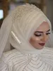 Ivory Muslim Bridal Veils 2018 Beading Pearls Tulle Wedding Hijab for SARABIA BRIDESカスタムメイドの肘の長さブライダルベール8719387