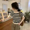 Frauen T -Shirts Frühling/Sommer Korean Edition Lose Striped Spitzendesign eleganter und vielseitiger Strickwaren kurzärmeliges Top