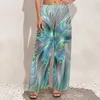 Pantaloni da donna blu farfalla verde farfalla astratta stampa animale wide wid wide wid oversize beach works slip sliter