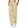 Pantalon féminin 2024 Printemps d'été Femmes larges Ligne solide poche décontractée en vrac noir gris dames pantalons de mode Sport de street