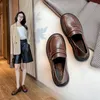 Casual Shoes Flat Women Slip On Penny Loafers Black Brown Leather Low Block Heels Ladies Spring Feetwear Oxford Zapatos De Mujer