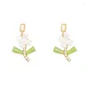 Stud Earrings Light Luxury Flower Pearl For Women Green Simple Temperament Dangle Fashion Jewelry Cute Accessories