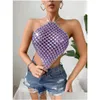 Tanks pour femmes Camis Femmes brillants strass halter tops femmes y manches sans manches club de fête de soirée