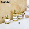 Badkamer wastafel kranen moniet gouden gepolijst 3 pc's set badkuip Europees ontwerp kraan dek gemonteerd luxe douchebekken mixer tap