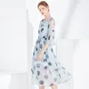 Casual jurken Blue Polka Dot Floral Silk Women Fashion Chiffon 2024 Summer Long Sexy Office Work Daily Dress Plus Size Slim Fit