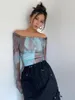 Magliette da donna stile moda stile sexy camicia da fondo in rete tinta tinta sottile in forma con la manica lunga