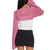 Women's Knits Women Shrug Sweaters Fashion Crop Tops Solid Long Sleeve Knitted Cardigan Open Front Outwear Casual Streetwear