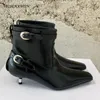 Boots Autumn Winter Classic Short Boot Women Small Sqaure Toe Belt Buckle Kitten Heel Ankle Fashion Design Style Knight