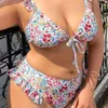 Nieuw plus size bikini zwempak met schattige bloemenfrills en veter voor vrouwen