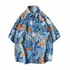 남자 캐주얼 셔츠 옐로우 하와이 블라우스 셔츠 남성 짧은 소매 느슨한 해변 셔츠 남성 쿨 코트 240424