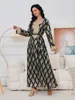 Ethnic Clothing Middle Eastern Arab V-neck Gold Plated Long Sleeved Fashion Dress Muslim Maxi Dresses For Women