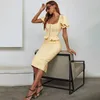 Платья для вечеринок прибывают женщины осень сексуальные с коротким рукавом молнии желтый миди -бодиной платье с повязкой 2024 Элегантное вечерние Вестидо