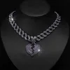 Strängar 2023 Populära herrar Hip Hop Purple Love Pendant Halsband 16mm kubansk kedja Ice Sparkling Halsband Fashion Smycken gåvor 240424