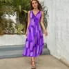 Повседневные платья фиолетовая кисть платья летнее абстрактное искусство уличное стиль Boho Beach Long Woman Design Design Vintage Maxi