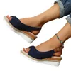 Sandálias de sapatos casuais para mulheres fivela de fivela do dedo do pé conforto as cunhas leves de verão paltform de pano feminino de pano feminino