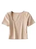 Women's T Shirts 2024 Summer Women Square Neck Rib Crop T-shirt Short Sleeve Female Top