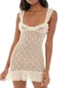 Casual Dresses Women Y2k Sheer Lace Mini Dress See Through Throw Spaghetti Strap Low Cut Backless Bodycon Short Cami Slip Beach Wear