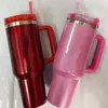 Winter Holiday Red 40Oz Tumbler with Handle Lid Cosmo Pink Leak-proof Silicone Boot Straw Cover Cap Travel Coffee Mug Stainless Steel Water Bottle Insulated Cup