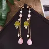 Hair Clips Antique Pink Glass Peach Blossom Tassel Clip Earrings Set Chinese Accessories For Adult And Children