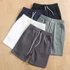 Summer American Retro 380G Wafle Knited Solid Color Shorts męsne moda luźna elastyczna sznurka sport