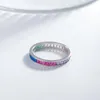 Pierścienie klastra 925 Silver Rainbow Women 3 mm Kolorowy diamentowy pierścionek Kobieta Lśniąca 5A Cyrkon Zaawansowany projekt luksusowy biżuteria Bankiet prezent