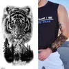 Transfert de tatouage Autocollant de tatouage de forêt noire pour hommes Femmes Tiger Wolf Death Skull Tatouage temporaire Faux Henné Squelette King Animal Tatoo Pattern 240426