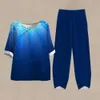 Kvinnors tvåbitar byxor 2024 Womens Fashion Short Slved Tracksuit Set Tops Pants Sports Outfits Sweatsit T-shirt Casual Women Clothes Set Summer Y240426