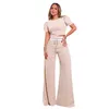 Pantaloni da due pezzi da donna Summer Fashion Casual Casual Due pezzi set da donna Office Ladies Slve Slve Top Wide Gambe Pants Two pezzi Set Women Y240426