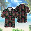 Camisas casuais masculinas Máscara de Tiki Hawaiian Hawaiian Camisa de moda de praia impressa Harajuku para homens roupas Polinésia deus