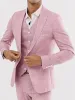 ジャケットピンクリネン夏の結婚式スーツ用スリムフィットファッションブリデュールタキシードカスタム3ピースジャケット+パンツ+ベストテルノマスキュリノ