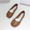 designer sandals women slide heels shoes Top leather mm6 split toe horseshoe ballet loafers burst sheepskin shallow mouth silver single