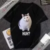 T-shirty męskie T-shirt Męskie Męskie T-sens Śliczny kot humorystyczny huh meme krótkie rękawy Y2K ubranie ulica śmieszne prezent manga Q240426