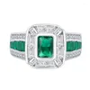 Pierścienie klastra S925 Silver Treasure White Diamond Green Classic Square Jade Jade Pierścień Matka