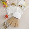 Clothing Sets Summer Baby Girls Long Sleeve Hollow Tops Solid Color Vest Pleated Skirt 3Pcs Suit Children Fashion Kids Outfits