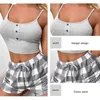 Women's Sleepwear New Two Piece Womens Suspender Top And Patchwork Checkered Printed Shorts Womens Home Casual Pajamas Set Y240426