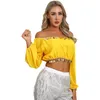 Stage Wear Womens Belly Dance Performance Tops Sequined Beaded Split Long Puff Sleeve Crop Top Halloween Theme Party Carnival Costumes