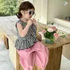 Kleding Sets Children's Girl's Mouwess Top Pants Pakken Pakken Fashion Solid Color Summer Summer Vriendelijke Round Collar Girls Deskled