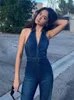 TARUXY Y2k Denim Jumpsuit Women V-Neck Sleeveless Slim Bodycon Jumpsuits Overalls Streetwear One Piece Outfits Jeans 240417